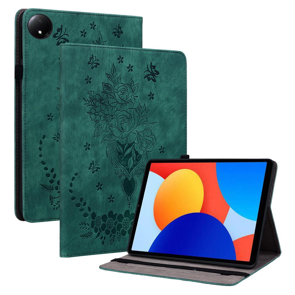 For Xiaomi Redmi Pad SE 4G 8.7 inch Case Card Holder Anti-Scratch Leather Cover Rose Flower Imprint