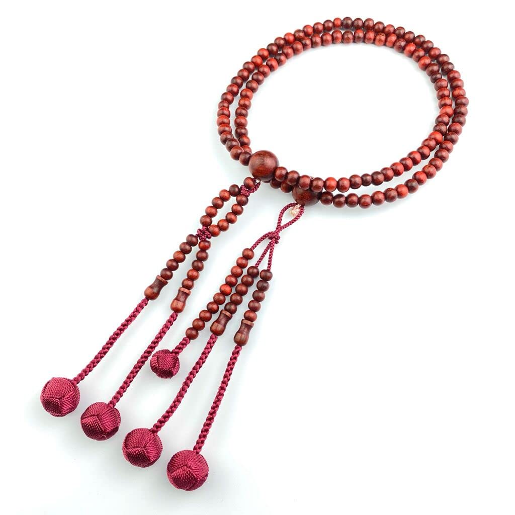 Myorenka Buddhist Prayer Beads for Women, Nichiren Buddhism, 0 Shaku, Red Sandalwood (Mahogany), Wooden Prayer Beads, Medium Size, Includes Prayer