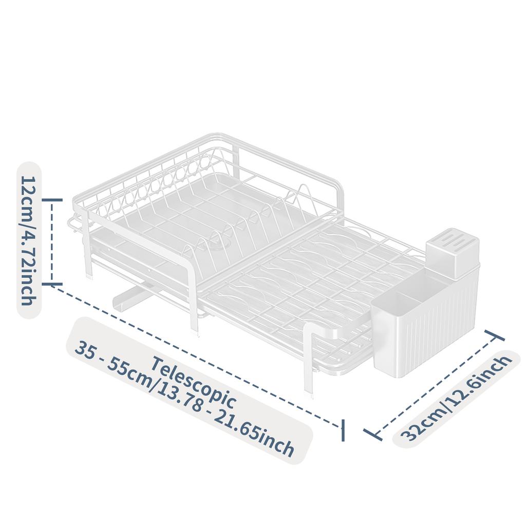 Flat Wire Edge Telescopic Dish Rack (with Cup Holder)