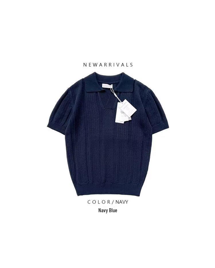 

Мужская летняя трикотажная сетчатая рубашка поло - с коротким рукавом, в корейском стиле, дизайн для легкой зрелости M синий