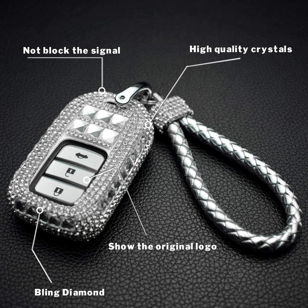 Car Key Shell Fob Key Cover with Bling Rhinestones For Honda Civic Accord CRV HRV