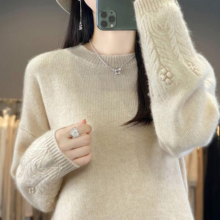 Retro Sweater Artistic Jacquard Thickened Knitted Sweater Loose and Fashionable Solid Color Pullover for Autumn and Winter