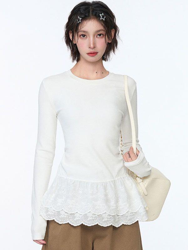 Autumn/Winter Pure Desire Lace Long Sleeve Slimming T-shirt for Women