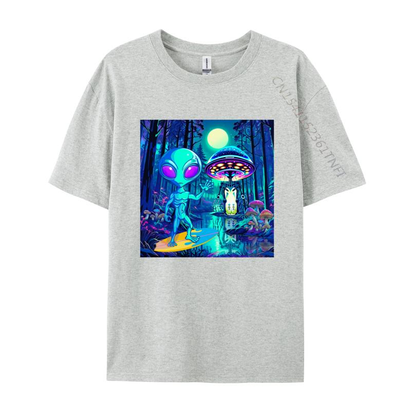 

Grey Alien Waving Tshirt Wonderful Forest Anime T Shirts For Men Europe Tops Tees New Coming Street Cotton S
