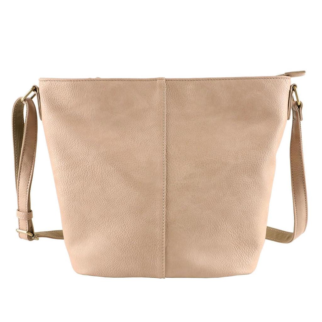 Lizdays Faux Leather Shoulder Bag with B5 Capacity Women's Bucket-Shaped (Gray Beige)