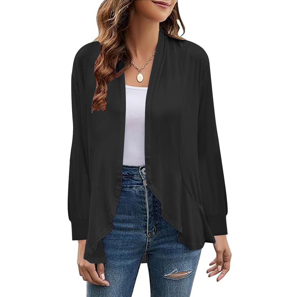 Women's Long Sleeve Cardigan Casual Open Front Coats Loose Solid Color Cardigans For Women