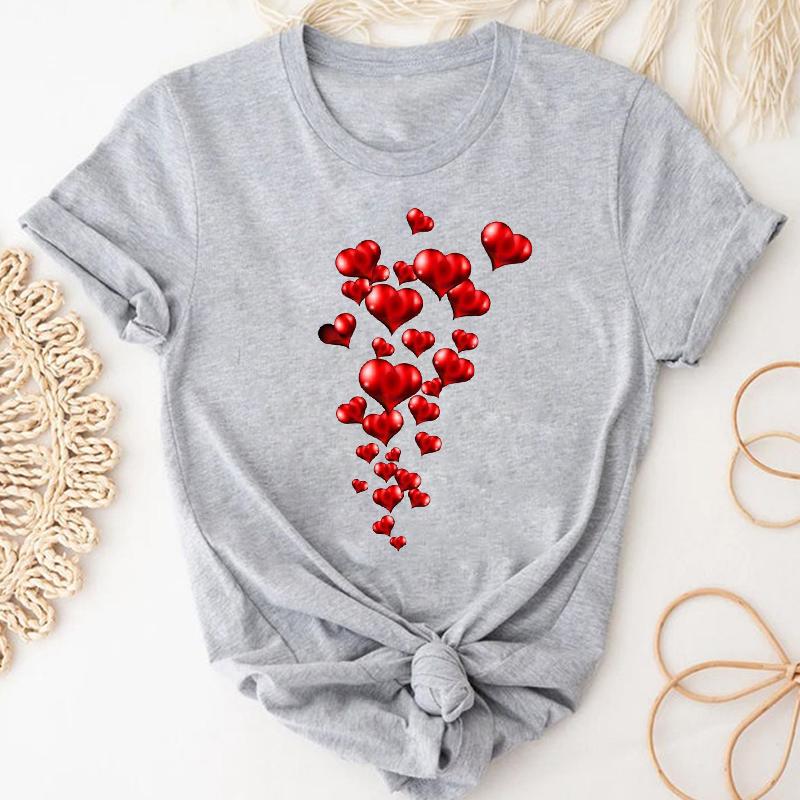 (Asiatische Größe) T-Shirt Top Kleidung Casual Love Heart Valentine Kurzarm Mode T-Shirt 90er Jahre Damen Print Sommer Lady Female Grafik T-Shirt
