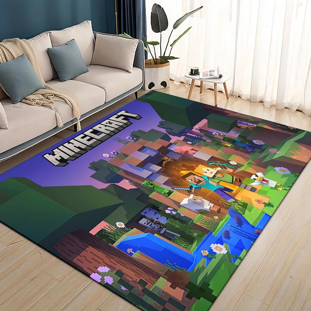 3D Moje světová stavební hra Kreslený koberec pro obývací pokoj Ložnici Domácí dekorace pohovky, Dětská hrací protiskluzová podložka na podlahu