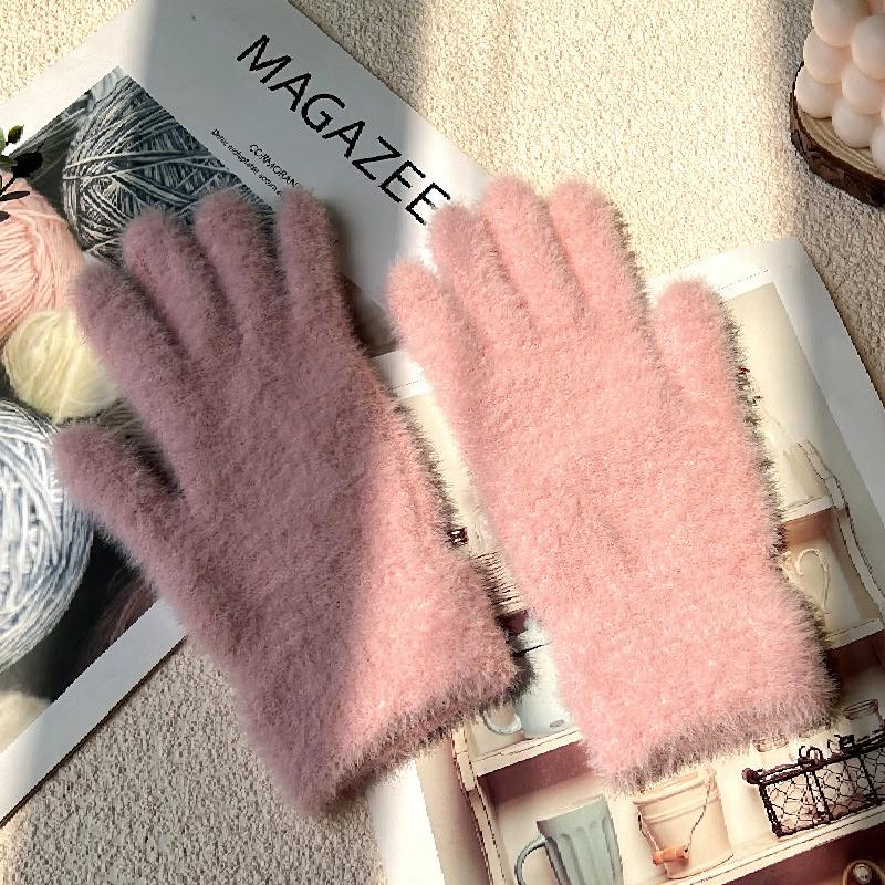 

Winter Imitation Mink Velvet Five Finger Gloves Warm Cold-Proof Gloves Women Outdoors Cycling Solid Color Mittens