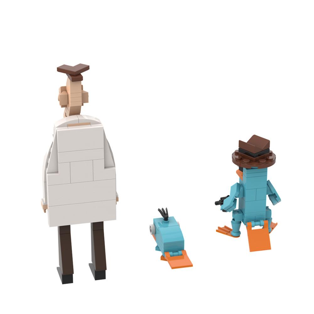 MOC Animation Perry the Platypus Model Building Blocks Phineas and Ferb Dr. Heinz Doofenshmirtz Cartoon Figure Bricks Toy Gift