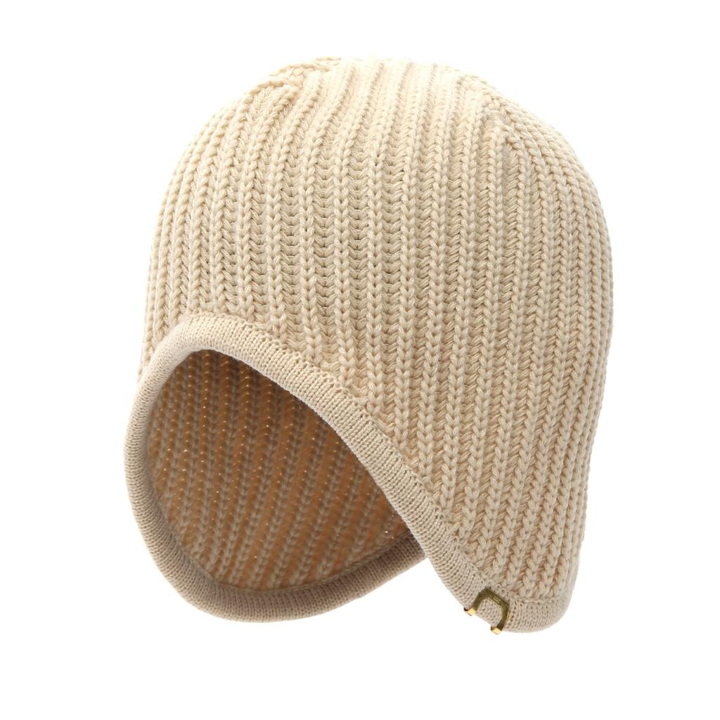 Gold Brass Label Unisex Autumn Winter Comfortable Earmuffs Windproof Warm Plain Fit Loose Beanie Knit Snow Skull Stylish Ski Hat Korea [UNDERCONTROL]