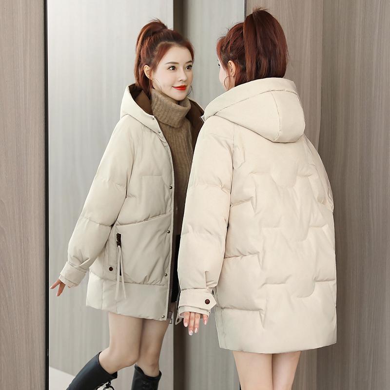 Women's Mid-Length Korean Style Down Cotton Jacket - Loose, Thick, Winter Coat