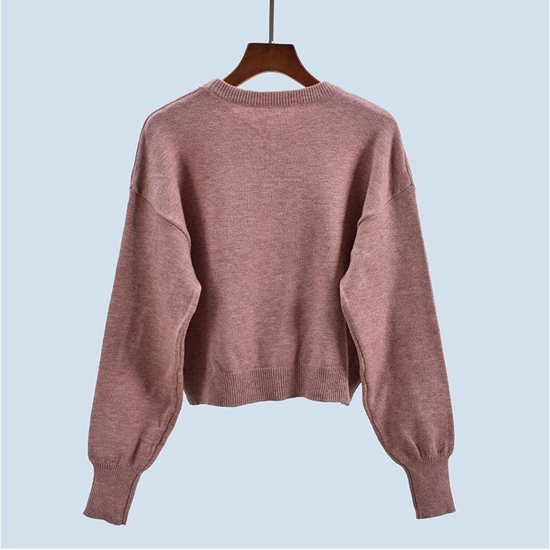 Export Cut Label Spring & Fall Knitting Bottoming Shirt Women's New Korean Style Lazy Style round Neck Loose Underwear Long Sleeved Top