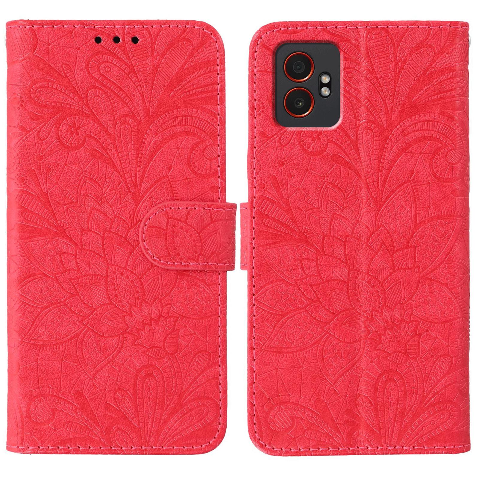 

Чехол для Samsung Galaxy XCover7 Pro с кружевными цветами, из ПУ кожи, откидной кошелек, чехол для телефона с ремешком на запястье Red