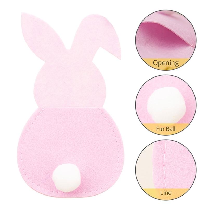 4 Pezzi Pratica Sacca Portaposate in Feltro a Forma di Coniglio Sacca Portaposate in Feltro con Coniglio di Pasqua Decorazioni Felici di Pasqua per Posate
