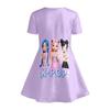 Cute K-Pop Idol Anime Printed Short Sleeved Dress Children's Purple Casual Summer Outfit Suitable for Birthday Gifts and Parties