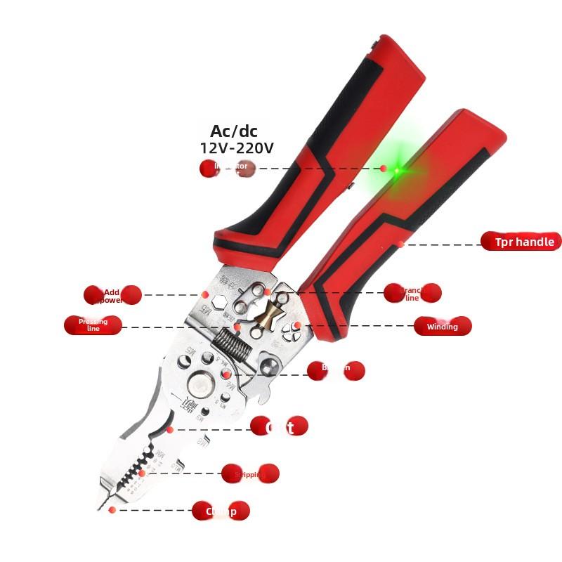 Multifunctional Electrician Wire Stripper with Voltage Test Function, Cable Cutter, Crimping and Splitting Pliers