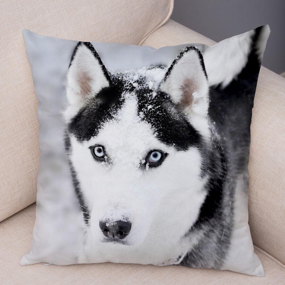 Pet Animal Sofa Cushion Cover Cute Siberian Husky Pillowcase Decorative Dog Print