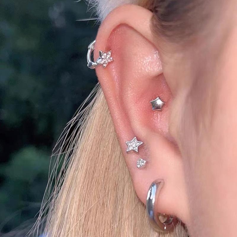 Personality Rhinestones Stud Earrings For Women Men Punk Star Earring Sliver Piercing Ear Studs Couples Fashion Jewelry