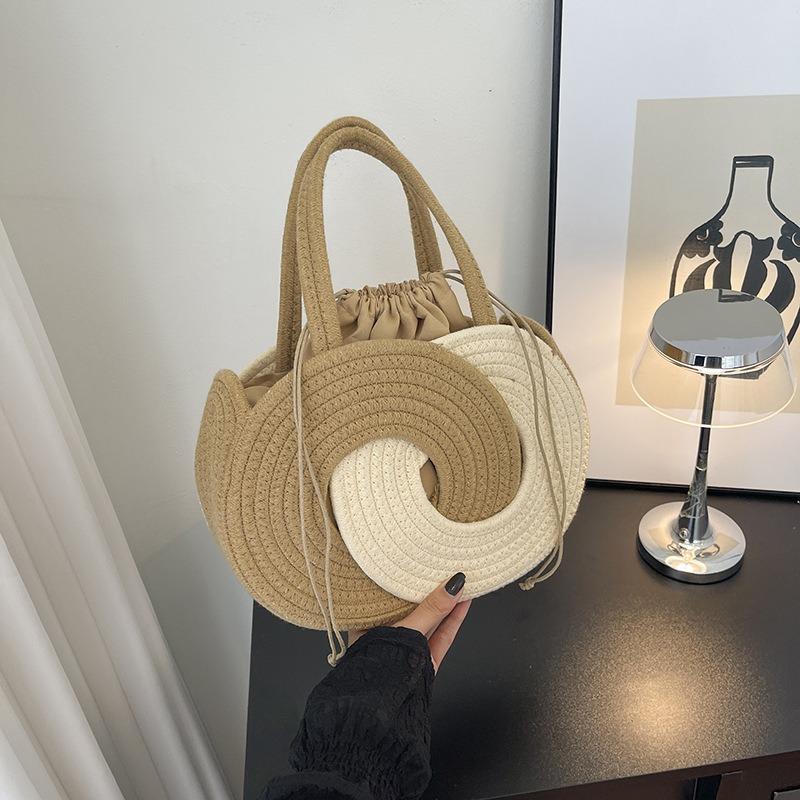 Bags Women's Striped Woven Handbags Flow Drawstring Vegetable Baskets Seaside Vacation Wind Beach Bags