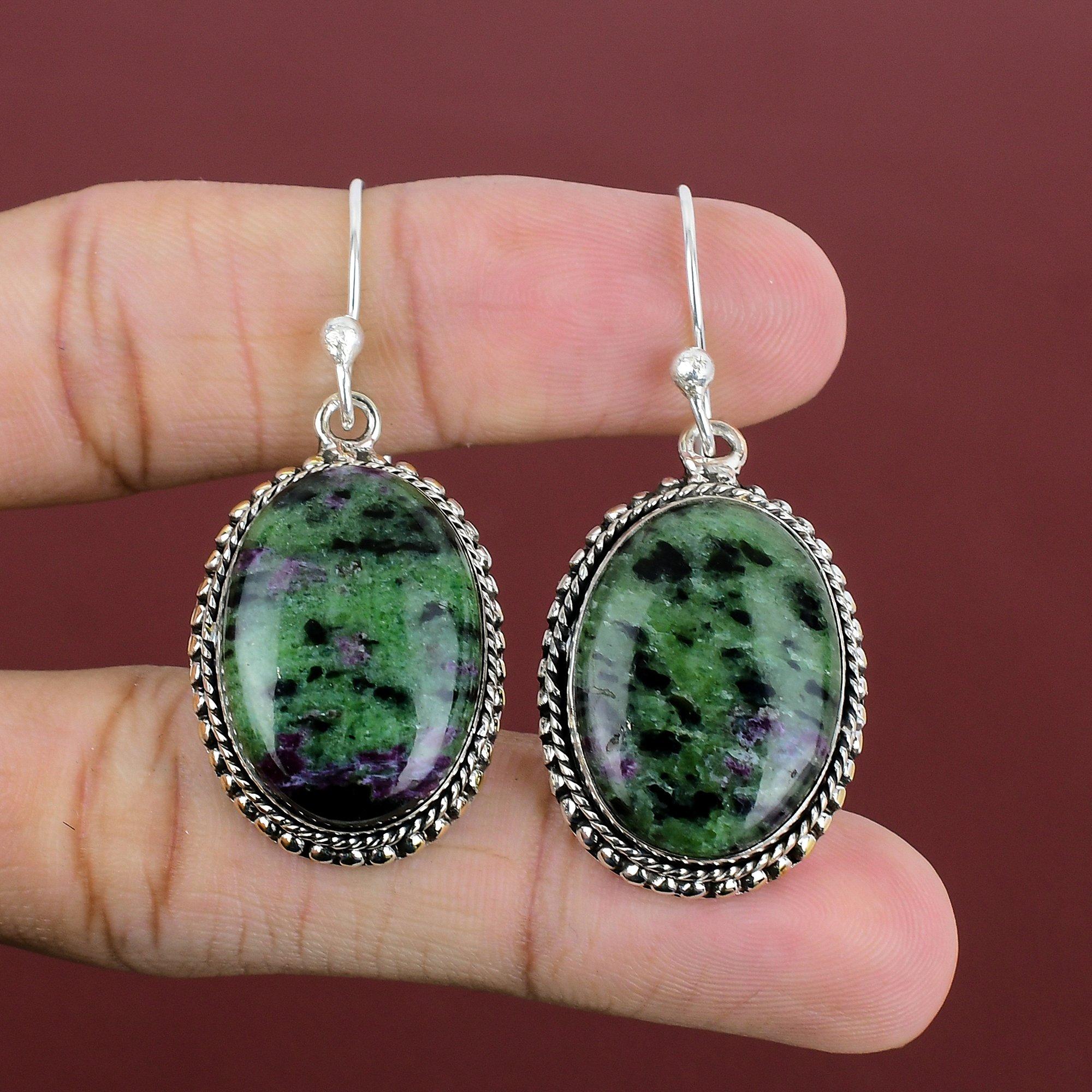 Ruby Zoisite Earring Beautiful Vintage Earrings Gemstone Handmade Jewelry 925 Sterling Silver Earring Ruby Zoisite Jewelry Gifts For Women
