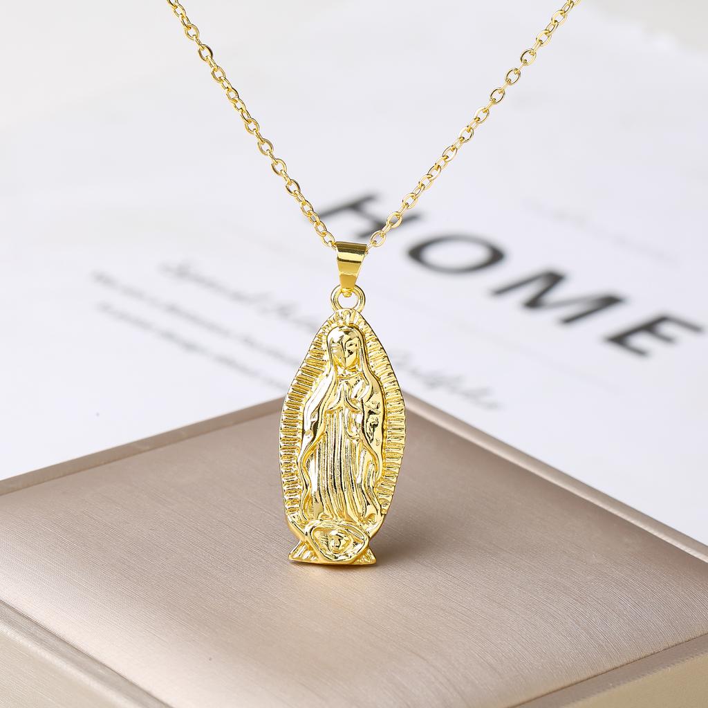New Arrival Religion Moon/Arch Shaped Virgin Mary Jesus Zirconia Pendant Necklace Elegant Vintage Charm Jewelry Gift for Women