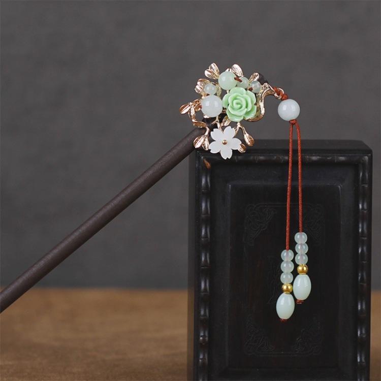 Retro Walking Hairpin, Ancient Hanfu Fringed Headdress, Hairpin, Court Classical Disc Hair, Wooden Hairpin, Hair Accessories