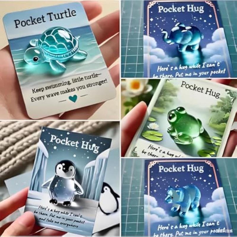 Animal Pocket Hug Gifts, Cute Turtle Encouragement, Resin Animals Token with Mini Pocket Hug Greeting Cards, Encouragement Greeting Card Gifts