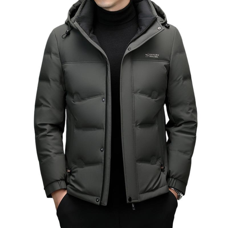 Men's Stylish Business Casual White Duck Down Hooded Jacket - Winter Warm Outerwear for Mid-Aged and Young Men