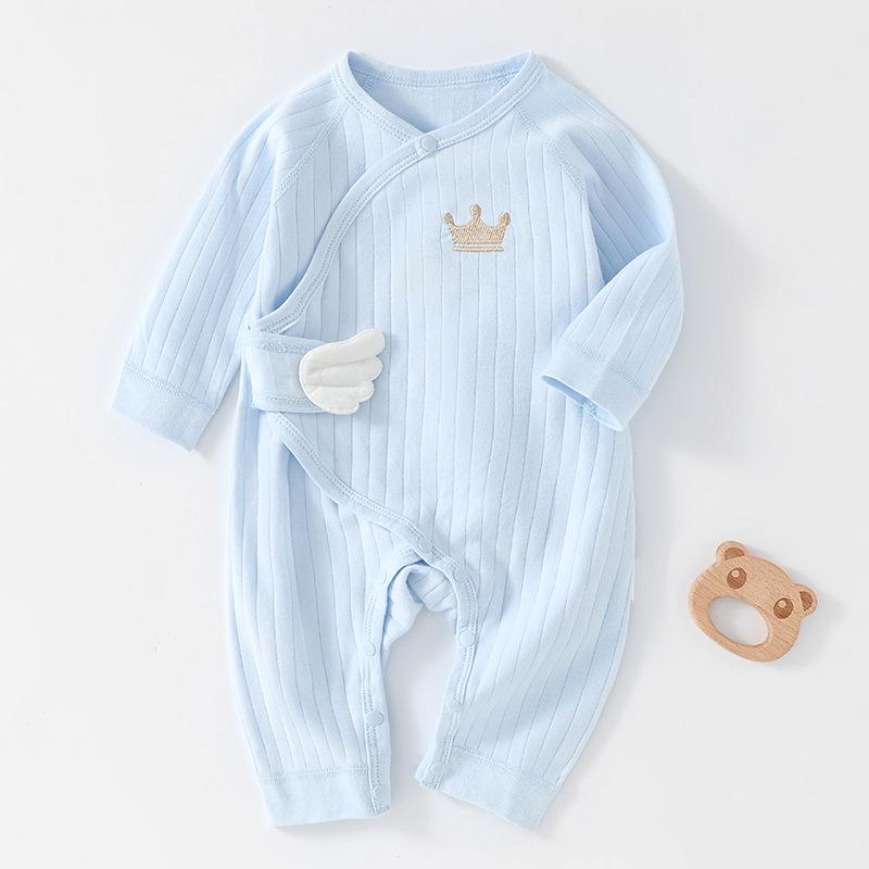 Long-Sleeved Cotton Lace-Up Baby Romper with Butterfly Design for Spring and Autumn