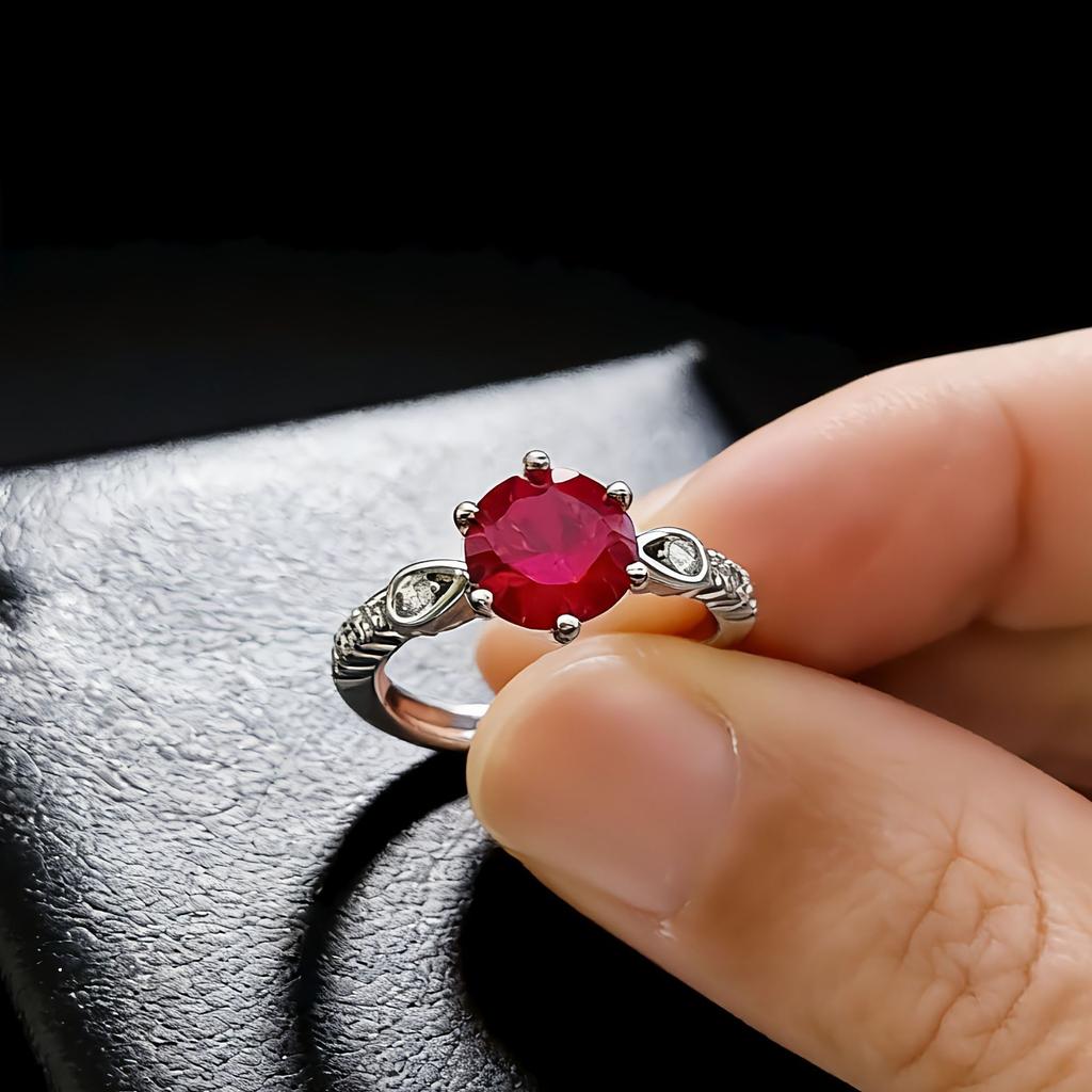 Jewelry Simulation Two Carat Ruby Sapphire Six-Claw Ring Light Luxury Emerald Treasure Ring