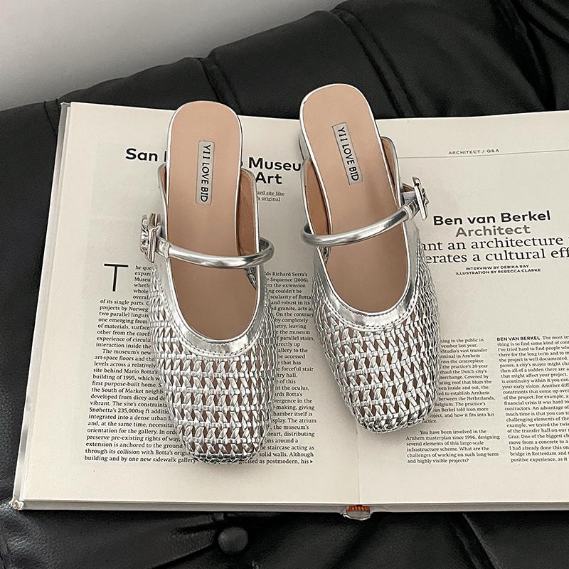 Fashion Retro Style Summer Cover Toe Women Mules Slippers Elegant Ladies Outdoor Thick Heel Dress Slides Shoes