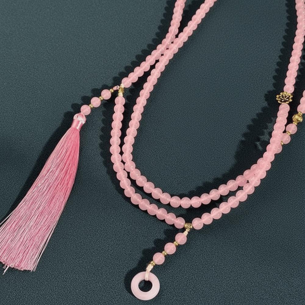 

Traditional Long Beaded Necklace 108 Beadeds Cheongsam Sweater Chain Necklace Women Girls розовый