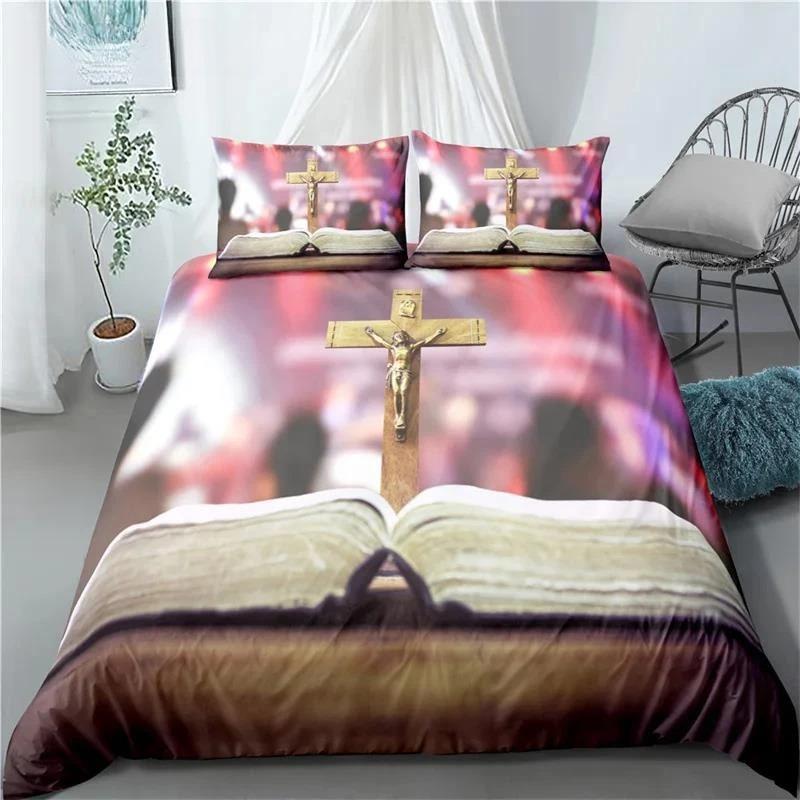 3D Jesus Duvet Cover Set Christian Sacred Jesus Polyester Bedding Set Cross Comforter Cover Suitable For Christian Jesus King