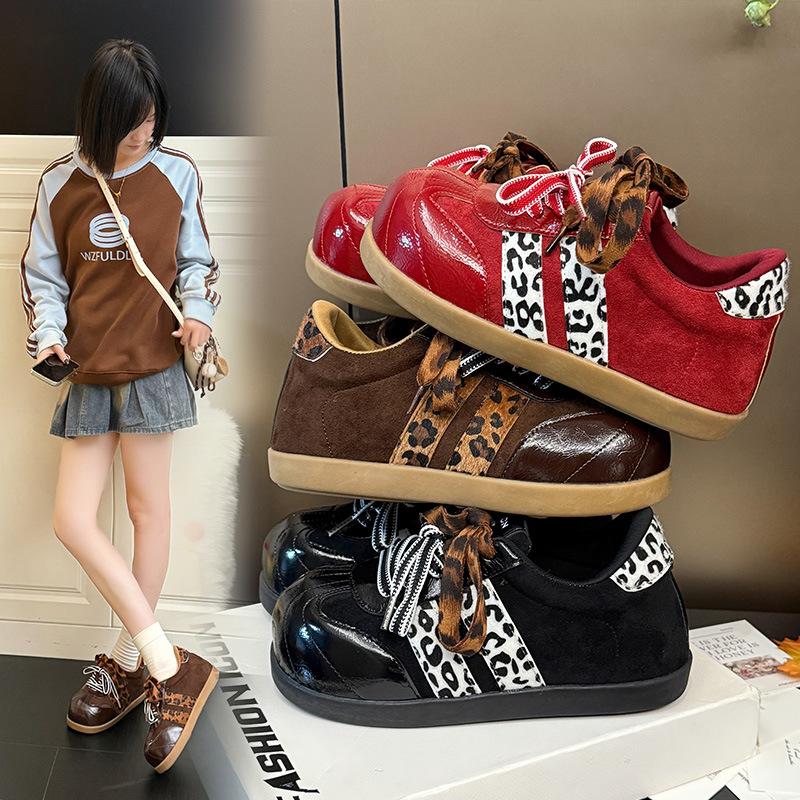 Maillard leopard print German training shoes women's autumn 2025 new big head shoes inner height increase casual board shoes
