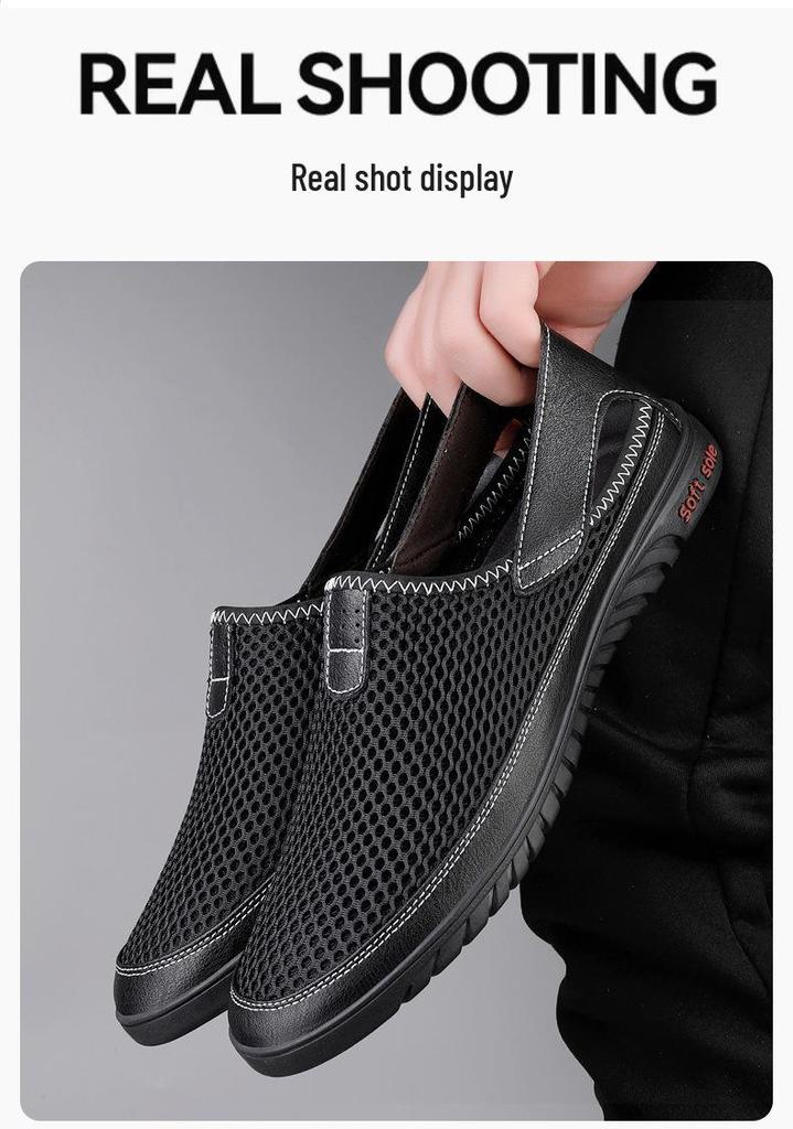 Plus Size Trendy Men's Black Breathable Mesh Slip-On Casual Shoes