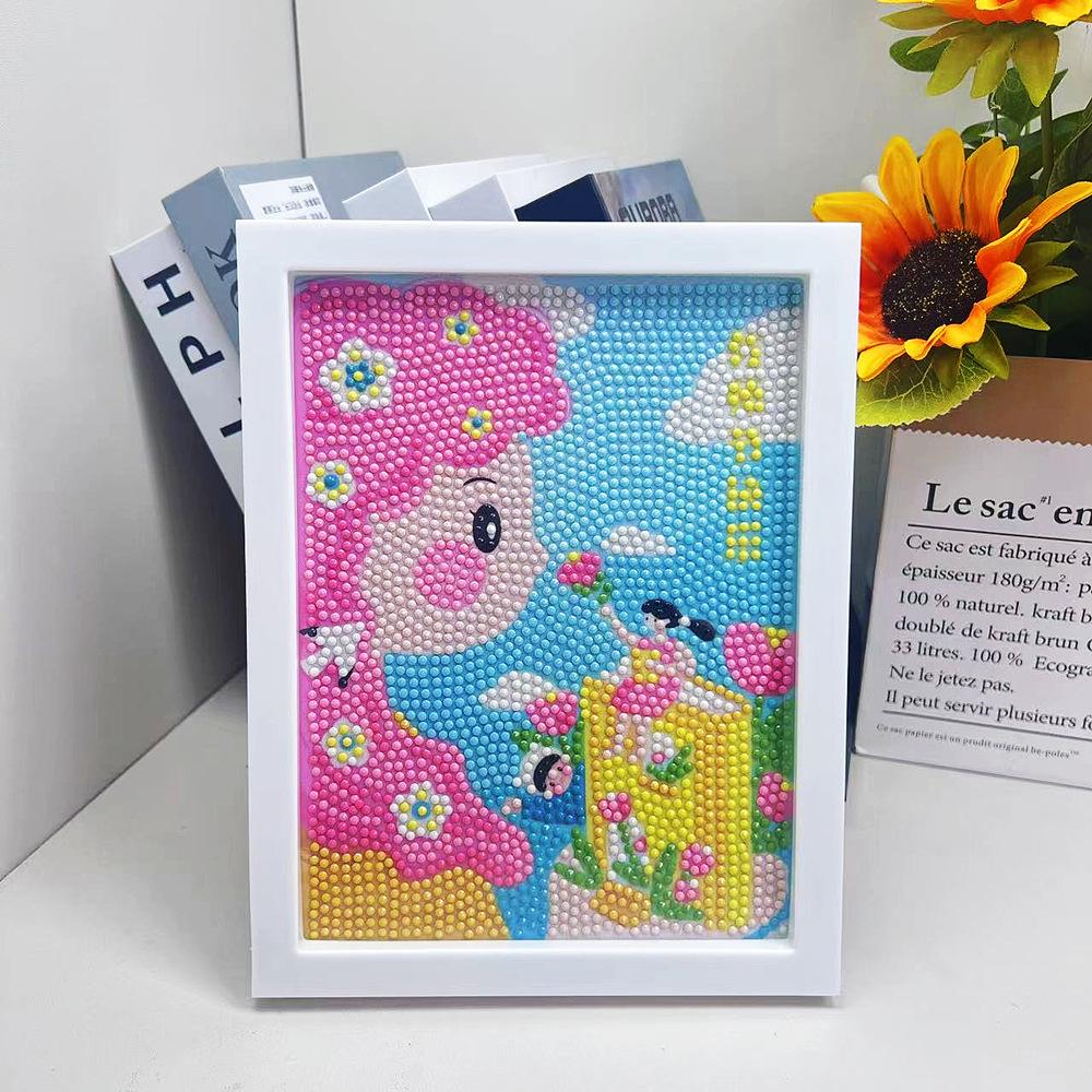Cartoon Diamond Painting Children's Handmade Diy Diamond Stickers Bedroom Living Room Decorative Painting Masonry Painting with Photo Frame.