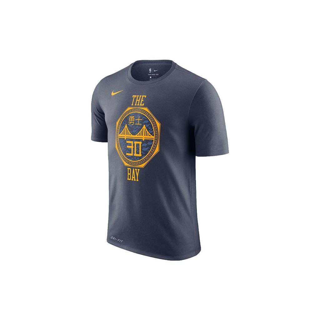 Nike Letter Logo Print Round Neck Short Sleeve T-Shirt Golden State Warriors Curry Reward Edition Men Tops Gray AO0887-477