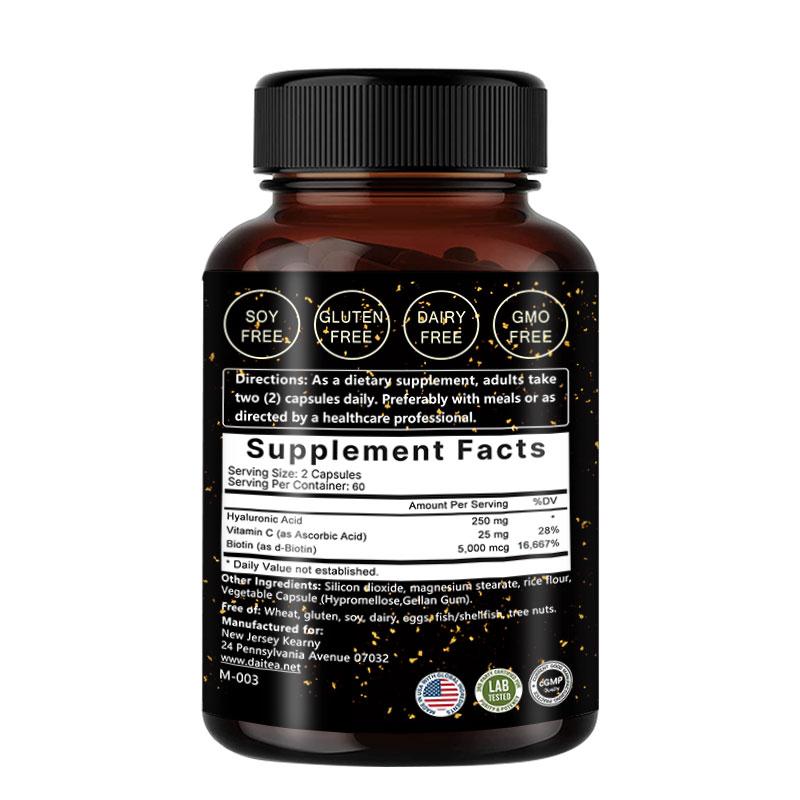 Integratore Alimentare di Acido Ialuronico, Con Vitamina C, Biotina, 120 Capsule Per Flacone
