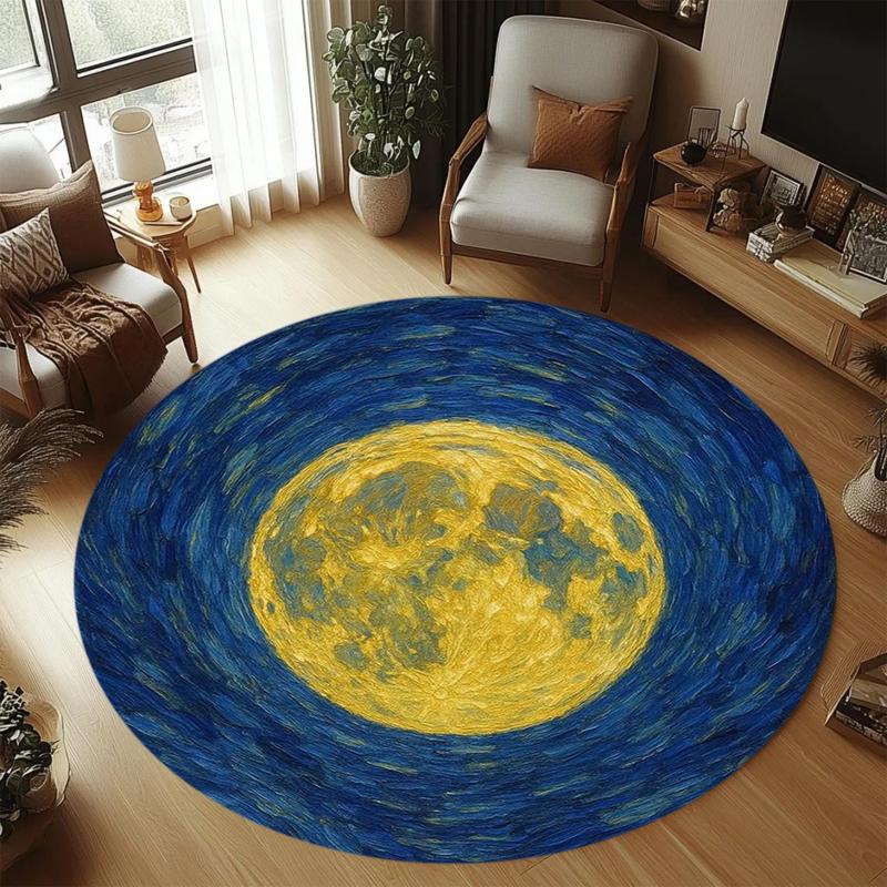 

Van Gogh Inspired Swirling Starry Night Round Rug Anti-slip Soft Artistic Carpet for Living Room Bedroom Reading Nook Home Decor 60cmx60cm