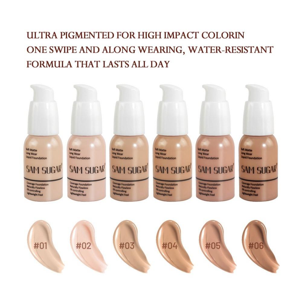 6pcs Soft Matte Long Wear Liquid Foundation Set Oil-Controlling Waterproof Naturally Flawless Lightweight Full Coverage Face Makeup for Women 6pcs