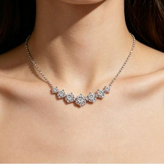 Sparkling Smile Rhinestone 925 Sterling Silver Necklace - Elegant Pendant Collarbone Chain, Perfect Birthday Gift for Girlfriend