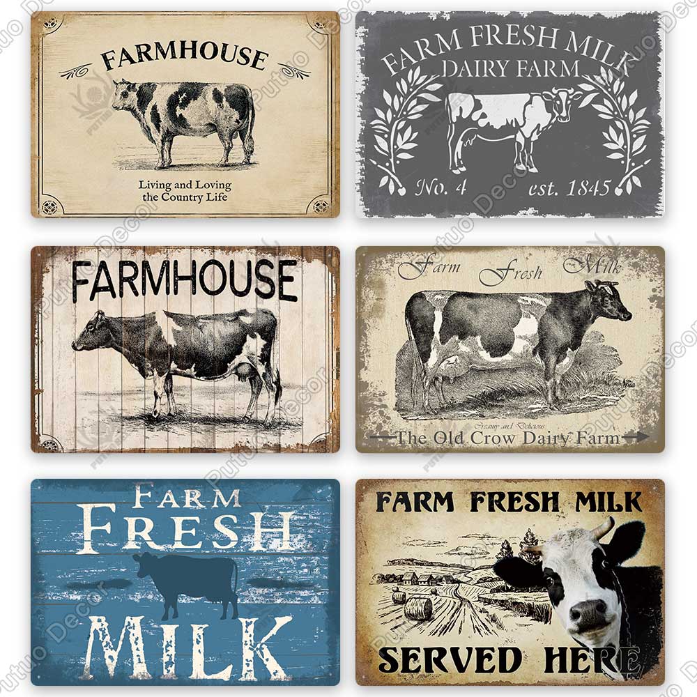 Decor Cow Vintage Tin Sign Retro Metal Sign Decorative Plaque Farm House Shop Garage Wall Decor Cow Posters