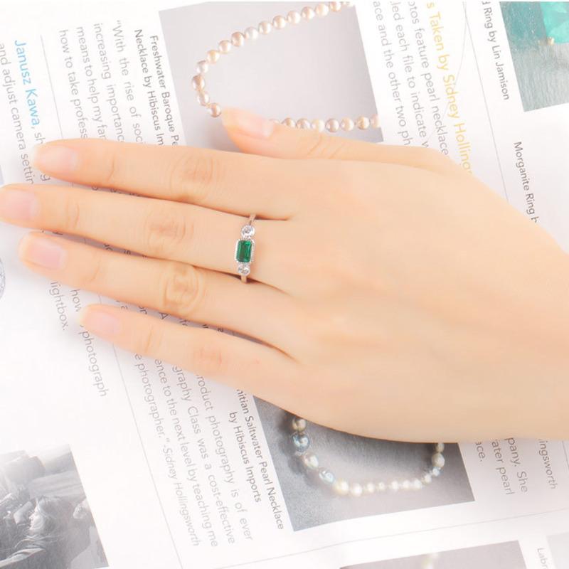 Gica Gema Solid 925 Sterling Silver Emerald  Rings For Women Sparkling Engagement Party Fine Jewelry Gift