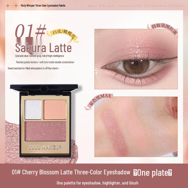 XUXU Многофункциональная трехцветная палетка теней для век: Матовые, жемчужные, с блестками и хайлайтер для начинающих. 6.6g