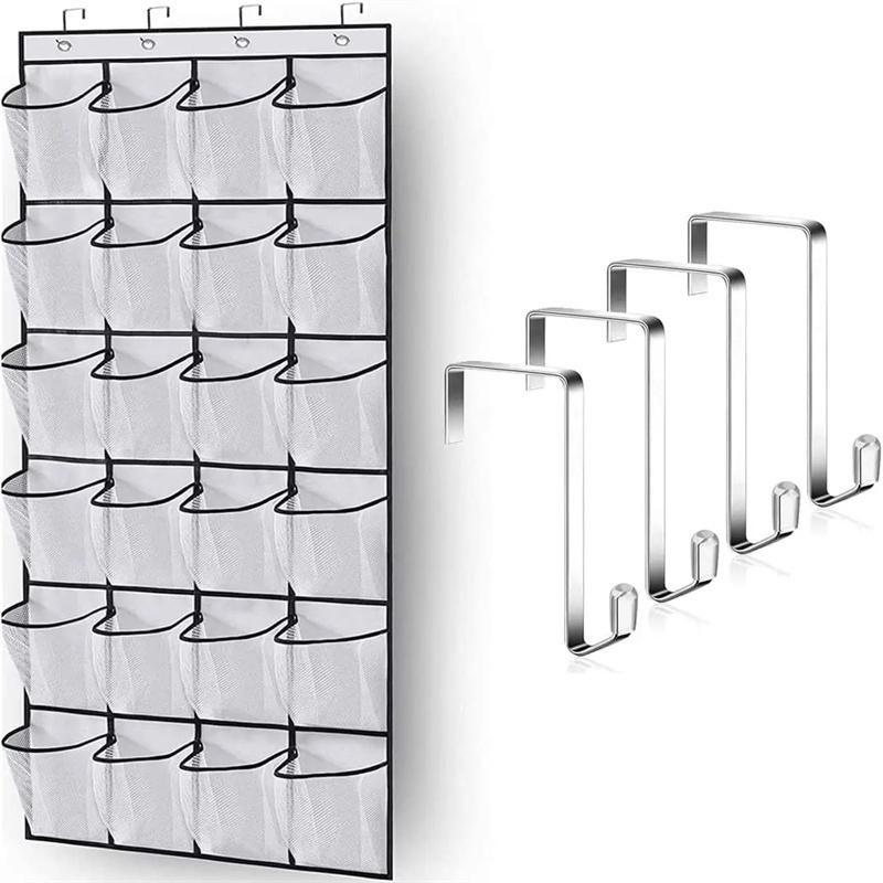 12/24 Grids Wall-Mounted Sundries Shoe Organiser Fabric Closet Bag Storage Rack Mesh Pocket Clear Hanging Over The Door Box