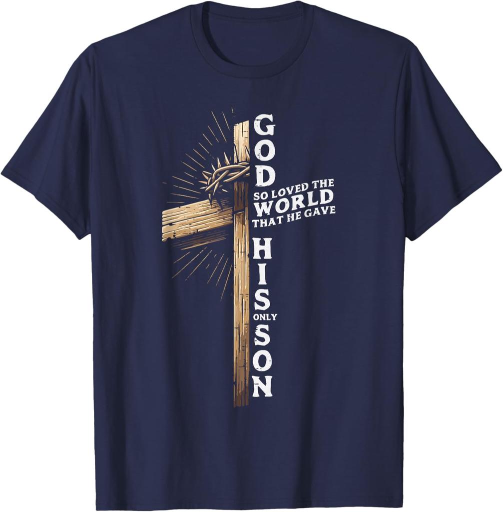 God So Loved The World Cross Christian John 3:16 Graphic Tee Soft Cotton Casual Short Sleeve T-Shirt
