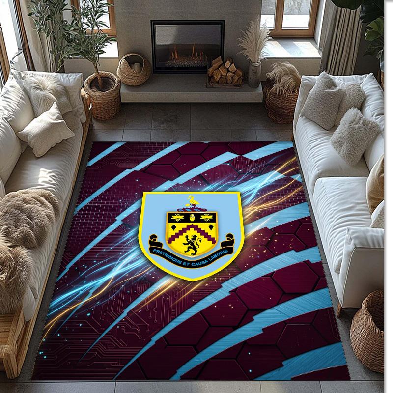 Burnley Football Print Crystal Velvet Rug, Comfortable Water Absorbent Non Slip Indoor Floor Carpet