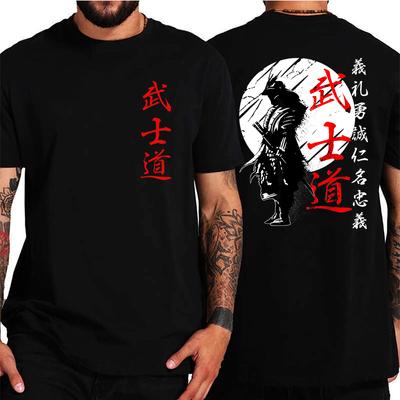 Japan Samurai Spirit Mens T-shirt Japanese Style Back 3D Print Loose Oversized Tops T-shirt Male Gifts Tee Unisex