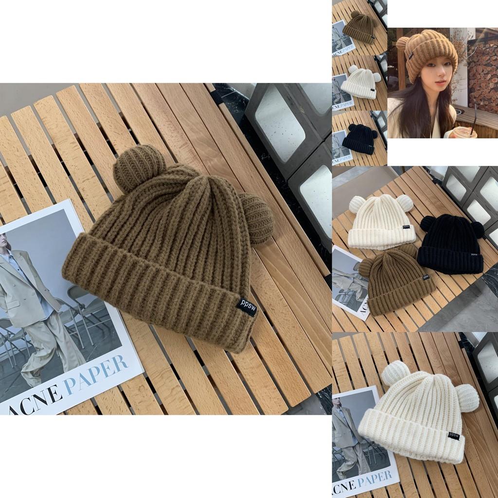 Fashionable Women's Knit Hat Adorable Bear Pattern Warm Cotton Beanie